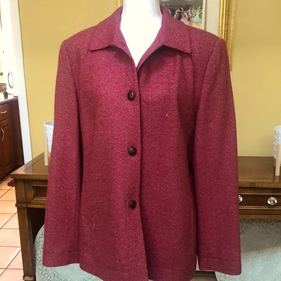 Vtg Talbots Women’s Plus Wool Silk Blend red Orange Tweed Blazer Made In USA 14 - Picture 3 of 16